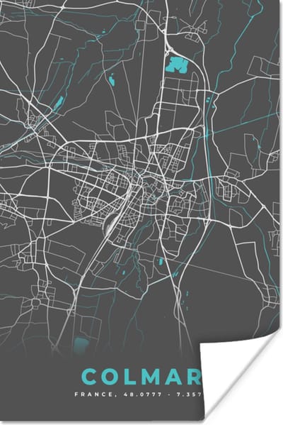 Poster Frankrijk – Plattegrond – Kaart – Colmar – Stadskaart - 120x180 cm XXL