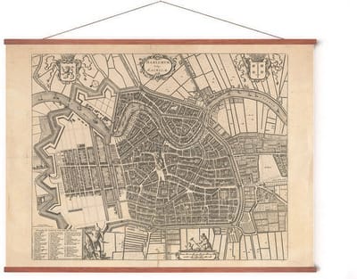 Poster In Posterhanger - Historische Oude Kaart Haarlem - 50x70 cm - Kader Hout - Ophangsysteem - Vintage Plattegrond