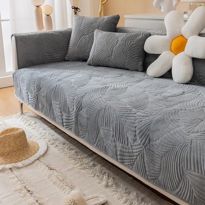 Bladeren Jacquard Bankovertrek Scandinavisch Verdikken Pluche Lounge Hoek L-vormige Bank Handdoekovertrek Antislip Bankbeschermer voor Woonkamer 70x70cm 1pc
