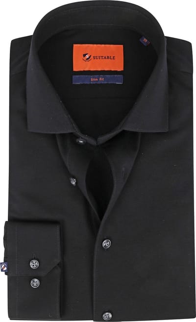 Suitable Overhemd Knitted Pique Zwart - Maat 39 - Heren - Casual Shirt