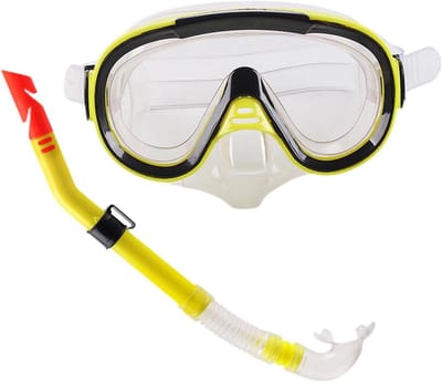 Snorkel Set - Duikmasker Zwemmen - Onderwater Ontdekken - Extra Breed Zicht - 18.5x20.5x7cm - Geel Helder