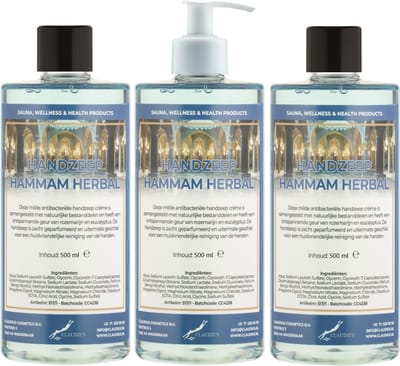 Handzeep Hammam Herbal 500 ml - set van 3 stuks - met gratis pomp - Voordeelverpakking