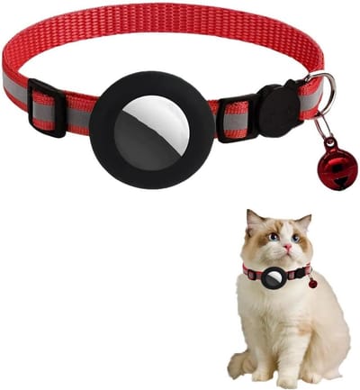 Verstelbare Reflecterende Kattenhalsband met Veilige Sluiting en Silicone Houder voor AirTag Tracker - Rood, Veiligheid en Comfort voor Jouw Kat