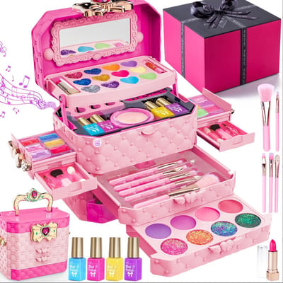 Suntac Kinder Make-up Koffer – 51-Delig – Meisjes Make-up Set met Muziek en Spiegel – Vanaf 3 Jaar
