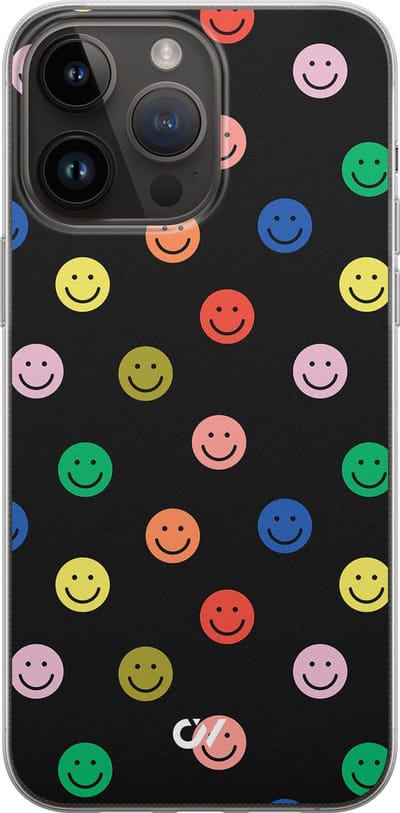 Hoesje geschikt voor Apple iPhone 14 Pro Max - Retro Smileys - - Zwart - Apple - Casevibes