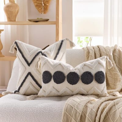 Zachte Chenille Geknoopte Sierkussenhoezen Boho Boerderij Kussenhoes met Kwastjes voor Huis Woonkamer Bed Bank Decoratie 45x45cm