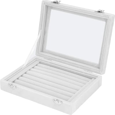 Juwelendoos 7 Sleuven Fluwelen Sieradenhouder Opberg Vitrine voor Oorbellen Armband Grijs white