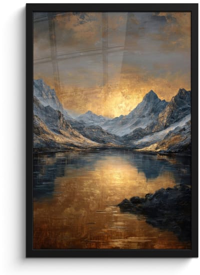 Poster in lijst - Fotolijst 40x60 cm - Posters - Berglandschap met Gouden Zonsondergang - Posterlijst zwart - Decoratie - Wanddecoratie woonkamer - Muurdecoratie slaapkamer