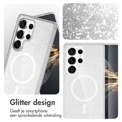 imoshion Hoesje - Geschikt voor Samsung Galaxy S25 Ultra - Sparkle Backcover met Magnetische Ring - Glitter Transparant