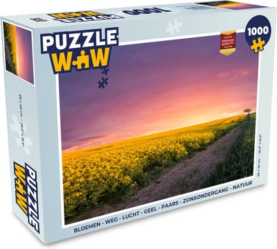 Puzzel Bloemen - Weg - Lucht - Geel - Paars - Zonsondergang - Natuur - Legpuzzel - Puzzel 1000 stukjes volwassenen