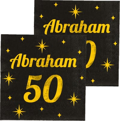 Paperdreams Verjaardag of Abraham feest servetten - leeftijd 50 jaar - 32x stuks - zwart/goud - 33 x 33 cm