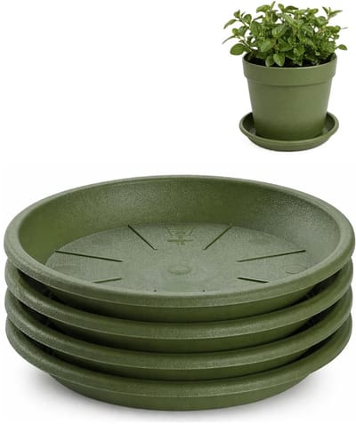 PlasticForte plantenpot onder schotel / water opvang schaal - 4x - groen - Dia 16 cm - Kunststof - voor pot met Dia 20/22 cm
