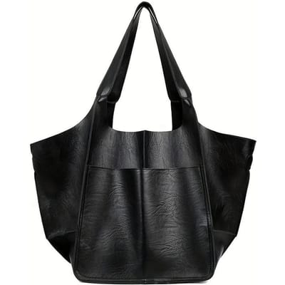 Retro Minimalistische Tote Bag Grote Capaciteit Boodschappentas Mode PU Leer Zacht Leer Schoudertas black