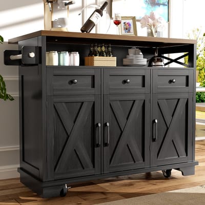 STILVORA Keukeneiland - Uitschuifbaar Werkblad Met Opbergruimte En Wielen - Voor Keuken En Eethoek - MDF Metaal - 118x43-80x98 Cm - Zwart
