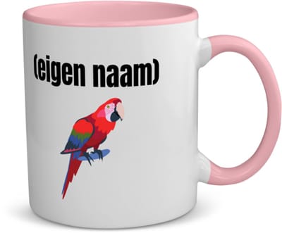 Akyol - papegaai met eigen naam koffiemok - theemok - roze - Papegaai - papegaai liefhebbers - iemand die houdt van papegaaien - verjaardag - cadeau - kado - 350 ML inhoud