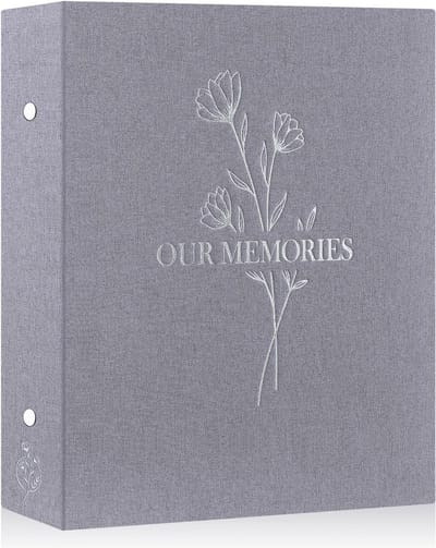 Fotoalbum 10x15 400, linnen OUR MEMORIES insteekalbum voor portretformaat foto's grijs
