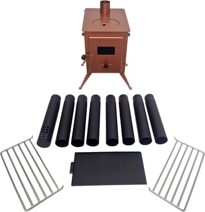 Draagbare Houtkachel - Camping Kachel Buitenoven - Kamperen en Glamping - Inclusief Rookkanaal Kit - 12 kg - Brons