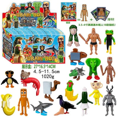 24 stuks Italiaans Hersenrot Tung Sahur Figuur Speelgoed Tralalero Tralala Figuren Bombardino Crocodilo Shimpanzini Bananini Model Pop blue