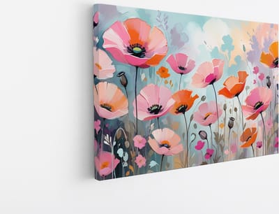 Saammp Canvas Schilderij - Roze Blauw - Bloemen - Abstract - 30x20 - Foto op canvas - Wanddecoratie - Muurdecoratie Woonkamer - Kantoor Decoratie