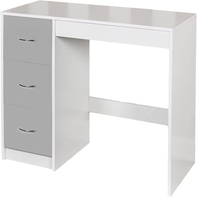 Houten Kaptafel met 3 Lades - Wit Karkas en Grijze Laden