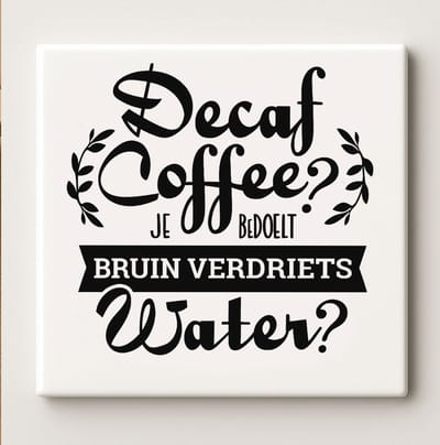 Grappige Decaf Koffie Keramische Tegel – Koffie Humor Quote Wanddecoratie – Keuken & Café Stijl – 15 × 15 cm