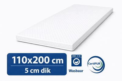 Kikishop Topdekmatras 110x200 – 5 cm HR Koudschuim – Afritsbaar & Wasbaar – CertiPUR® Gecertificeerd – Medium Hardheid – Comfort Matrastopper