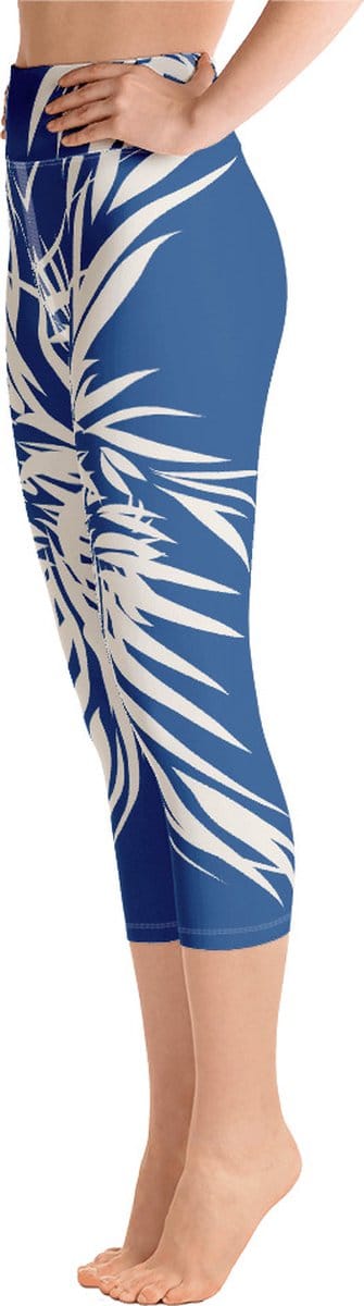 Sportlegging - Capri 3/4 - design Tiger Power Up - High Waist - Dry Fit - High Performance - 4way stretch- unieke print - UPF 50+ - Hardloop - Yoga - Fitness - Dans  - Pilates - Training – sportbroek - klassiekblauw wit - maat XL