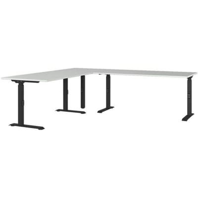 Agenda hoekbureau, mechanisch in hoogte verstelbaar, B 2400 x D 2200 x H 680-910 mm, lichtgrijs/zwart