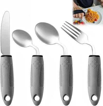 Aangepast verdikt bestek met flexibele grip, ergonomisch eethulpmiddel voor ouderen.