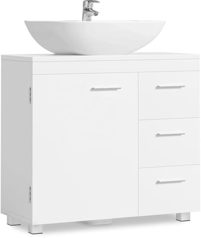Allero Wastafel - Wastafelmeubel - Wastafel onderkast - Badkamerkast - 3 Lades en kastdeur - MDF-panelen - Wit - 30x70x64 cm
