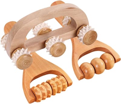 3 stuks Houten Handzame Lichaamsmassage-apparaat – Rugmassage-roller – Draagbare Roltool – Voor Nek, Schouders, Armen, Benen & Lichaamsspieren