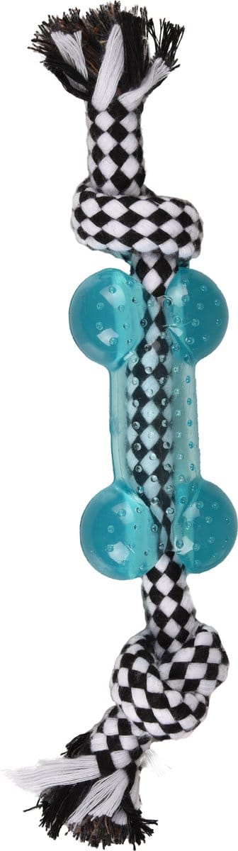 Flamingo Djengo Met 2 Knopen - Speelgoed Honden - Hs Djengo Touw Met Hondenbeen Tpr Blauw 25cm - 1st - 127826 - 1st