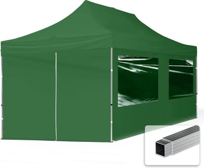 3x6 m Easy Up partytent Vouwpaviljoen, ECONOMY alu 32mm met zijwanden (panorama), donkergroen