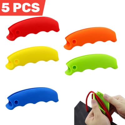 5 stuks - Siliconen tasgreep - Zachte, flexibele, comfortabele gripbeschermers - Rood, oranje, geel, blauw en groen - 9 x 2,1 x 2,5 cm - Ergonomisch ontworpen om uw handen te beschermen en uw energie te besparen