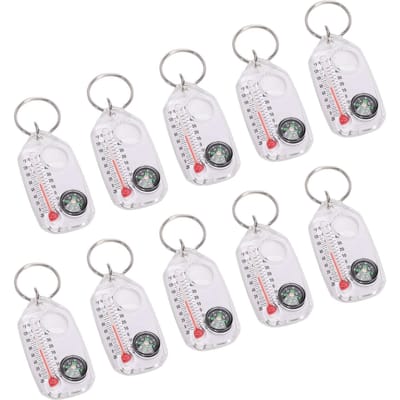 10 PCS Boussole de Poche et Thermomètres Porte-clés Multifonctionnel Portable Boussole Thermomètre Loupe pour la Randonnée white