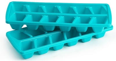 Plasticforte IJsblokjesvormen set 2x stuks met deksel - 24 ijsklontjes - kunststof - blauw