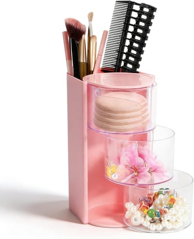SnelShoppen - Haaraccessoires Organizer, 3-laags, Transparant, Sieraden Organizer, Plastic, Haarbanden, Haarelastiekjes Organizer, Stand (Roze)