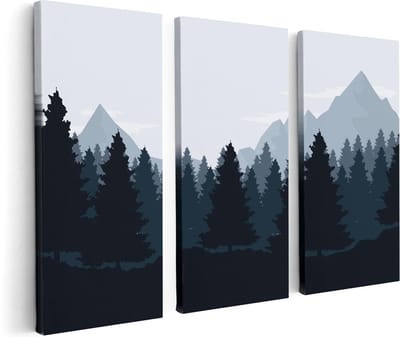 Artaza Canvas Schilderij Drieluik Bos Met Bomen Illustratie - Abstract - 120x80 - Foto Op Canvas - Canvas Print