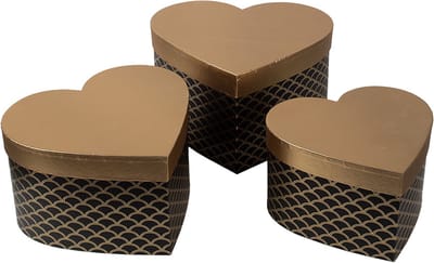 Clayre & Eef Opbergdoos Set van 3 27x24x15 / 24x21x14 / 21x19x12 cm Zwart Goudkleurig Karton