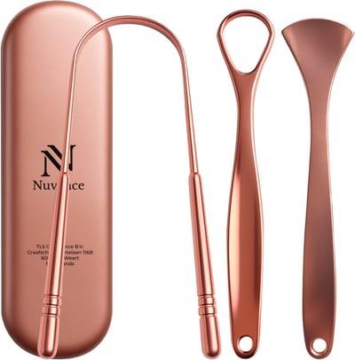 Nuvance Professionele Tongschraper - 3 in 1 Set - voor Mondverzorging - Tongreiniger - Tong Schraper - Tongue Scraper - RVS - Rose