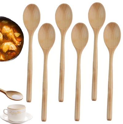 6 stuks - Houten lepel - Eetlepel -houten lepeltjes klein - houten eetlepel - houten lepelset voor keuken - houten lepelset - Kleine houten roerlepel - Dessertlepel - Eetlepel - 23,5 cm lang - Te gebruiken om te eten roeren en mengen