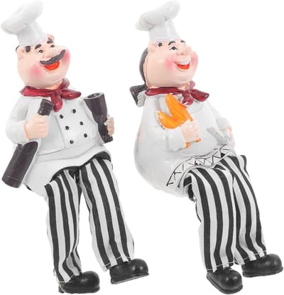 Creatieve Miniatuur Chef Figuren - 2 Stuks Handgemaakte Hars Beelden voor Keuken, Bar en Restaurant Decoratie, Unieke Tafeldecoratie en Cadeau Ideeën