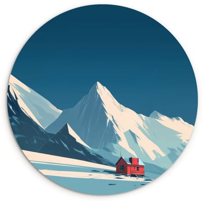 WallCircle® Wandcirkel 60x60 cm - Muurcirkel Huis - Berglandschap - Sneeuw - Muurdecoratie woonkamer - Wanddecoratie slaapkamer - Kamer decoratie accessoires - Ronde schilderijen