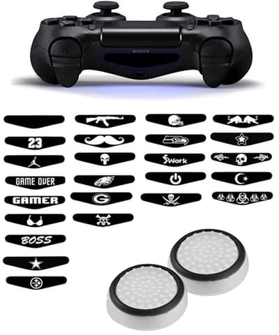 Gadgetpoint - Thumb Grips + Stickers voor PS4, PlayStation 4 - Gaming Thumbgrips - Performance Thumbsticks - Anti-Slip Joystick Caps - Bescherming Accessoires - Wit/Zwart + Willekeurige Sticker
