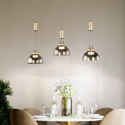 FISCHER & HONSEL Hanglamp Avignon 3-lamps rookglas/zwart/goud