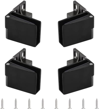 Set van 4 Zwarte Glazen Deurscharnieren 90 Graden voor 3-5mm Glas zonder Frame