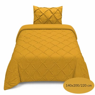 Luxe Geplooid dekbedovertrek - Mosterd Geel - 140x200/220 - Ademend & Zacht - Hotel Chique - incl kussensloop