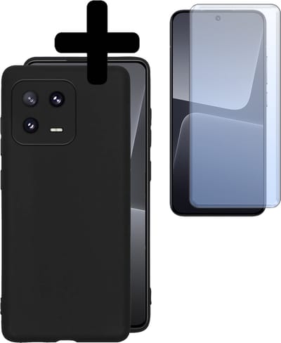 Hoesje - Met Screenprotector - Geschikt voor Xiaomi 13 - Sterk & Shockproof - Back Cover - Siliconen Case - Telefoon Hoes - Telefoonhoesjes - Zwart