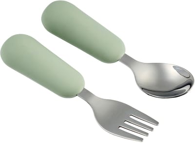 Nattou Mealtime Baby Bestek - Baby Lepel en Vork - Inox Bestekset - 12 cm - vanaf 8 maanden - Lindegroen