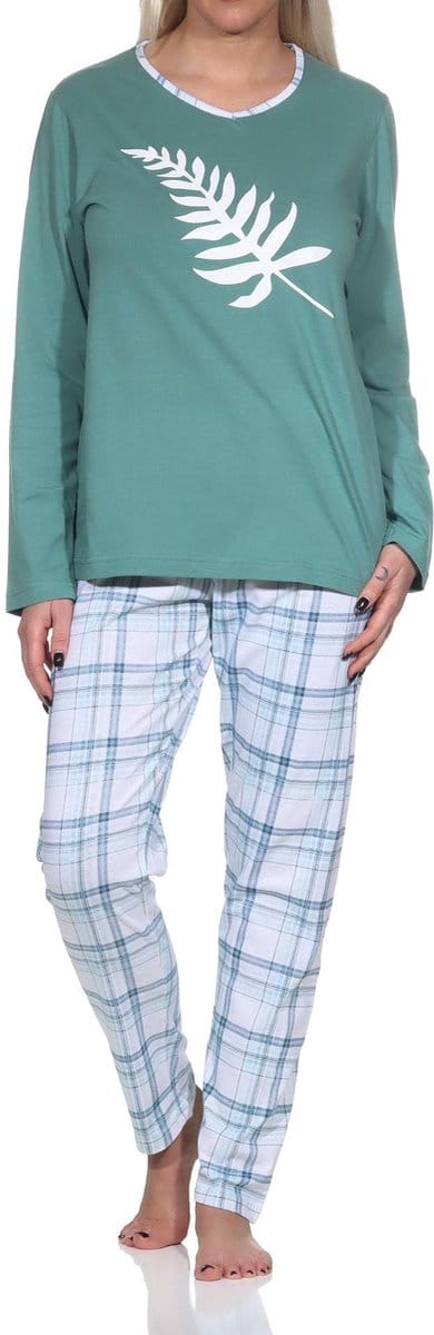 Damespyjama met lange mouwen in leuke kleuren met ruitmotief